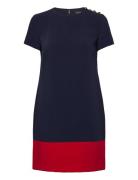 Lauren Ralph Lauren Two-T Button-Trim Crepe Shift Dress Marinblå