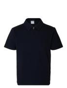 Selected Homme Slhsander Seersucker Zip Ss Polo Marinblå