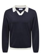 ONLY & SONS Onsadrian Reg 12 Ls Contrast Polo Knit Marinblå