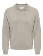 ONLY & SONS Onsadrian Reg 12 Ls Contrast Polo Knit Kräm