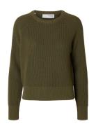 Selected Femme Slfbirla Ls Knit Short O-Neck Khaki Green