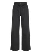 Monki Loose Tie Waist Twill Trousers Svart