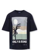 ONLY & SONS Osjartsy Life Ss Ovs Printed Tee Jrs Marinblå