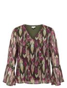 ONLY Carmakoma Caraugustina Life V-Neck Ls Blouse Aop Burgundy