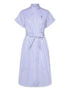 Polo Ralph Lauren Belted Striped Cotton Shirtdress Blå