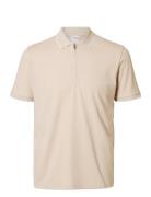 Selected Homme Slhfave Sport Zip Ss Polo Noos Beige