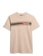 Superdry Venue Logo Stripe Relaxed Tee Beige