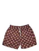 Portia 1924 Floral Swim Shorts Burgundy