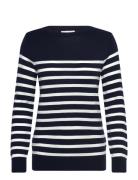 GANT Fine Knit Striped Boat Neck Marinblå