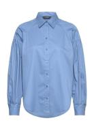 Lauren Ralph Lauren Cotton Poplin Blouson-Sleeve Shirt Blå