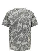 ONLY & SONS Onsperry Life Reg Leaf Aop Ss Tee Noos Grå