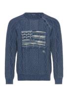 Polo Ralph Lauren Aran-Knit Flag Cotton Sweater Blå