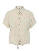 Pieces Pcpia Ss Tie Shirt Wvn Noos Beige