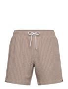 Abercrombie & Fitch Pull-On Wide Seersucker Swim Trunk Beige