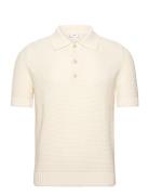 Mango Openwork Cotton Knitte Polo Shirt Kräm