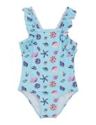 Color Kids Swimsuit W. Frills, Aop Blå