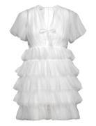 Bubbleroom Deep V-Neck Tulle Dress Vit