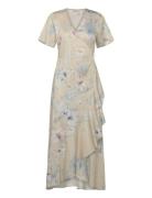 GANT Floral Print Wrap Ss Frill Dress Kräm
