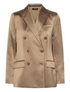 Lauren Ralph Lauren Double-Breasted Charmeuse Blazer Beige