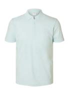Selected Homme Slhfave Zip Ss Polo B Blå