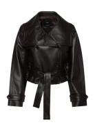 Mango Maxi-Jacket With Leather-Effect Lapels Svart