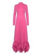 ROTATE Birger Christensen Chiffon Maxi Ruffle Dress Rosa