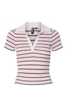 Pieces Pcjayjay Ss V-Neck Polo Top Jrs D2D Fsy Rosa