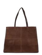 Mango Leather Shopper Bag With Stitching Brun