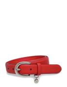 Lauren Ralph Lauren Charm Crosshatch Leather Belt Röd