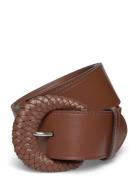 Lauren Ralph Lauren Woven-Buckle Vachetta Leather Wide Belt Brun