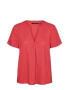 Vero Moda Vmmymilo Ss V-Neck Top Wvn Ga Korall