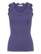 Rosemunde Rwbeatha Silk Sl V-Neck Lace Top Lila