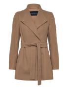 French Connection Platform Felt Crossover Coat Beige