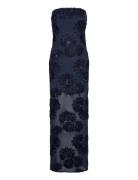 ROTATE Birger Christensen 3D Mesh Maxi Dress Marinblå
