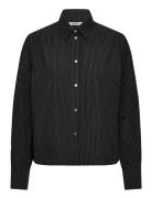 Weekday Relaxed Cropped Long-Sleeved Cotton Shirt Svart