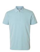 Selected Slhfave Zip Ss Polo Blå