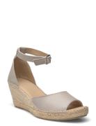 Selected Slfingrid Leather Wedge Espadrilles Beige