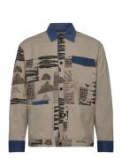 Scotch & Soda Printed & Washed Colour Block Worker Jacket Beige