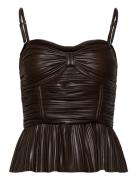 ROTATE Birger Christensen Pleated Sleeveless Top Brun