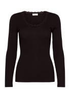 Rosemunde Rwbabette Silk Ls U-Neck Lace T-Shi Brun