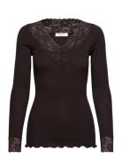 Rosemunde Rwbernadine Organic Ls V-Neck Lace Brun