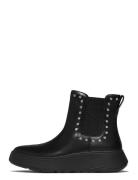 FitFlop F-Mode Gem-Trim Leather Flatform Chelsea Boots Svart