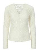 YAS Yaslacey Ls V-Neck Lace Top S. Noos Vit