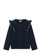 Mango Ruffled Ribbed T-Shirt Marinblå