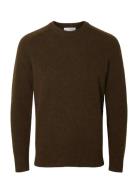 Selected Slhrai Ls Knit Crew Neck Noos Brun