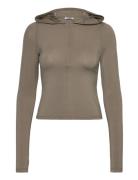 Weekday Slim Fit Lyocell Zip Hoodie Khaki Green