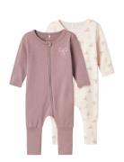 Name It Nbfnightsuit 2P Zip Ff Pink Bow Noos Lila