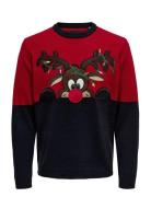 ONLY & SONS Onsxmas Reg Block Crew Knit Röd